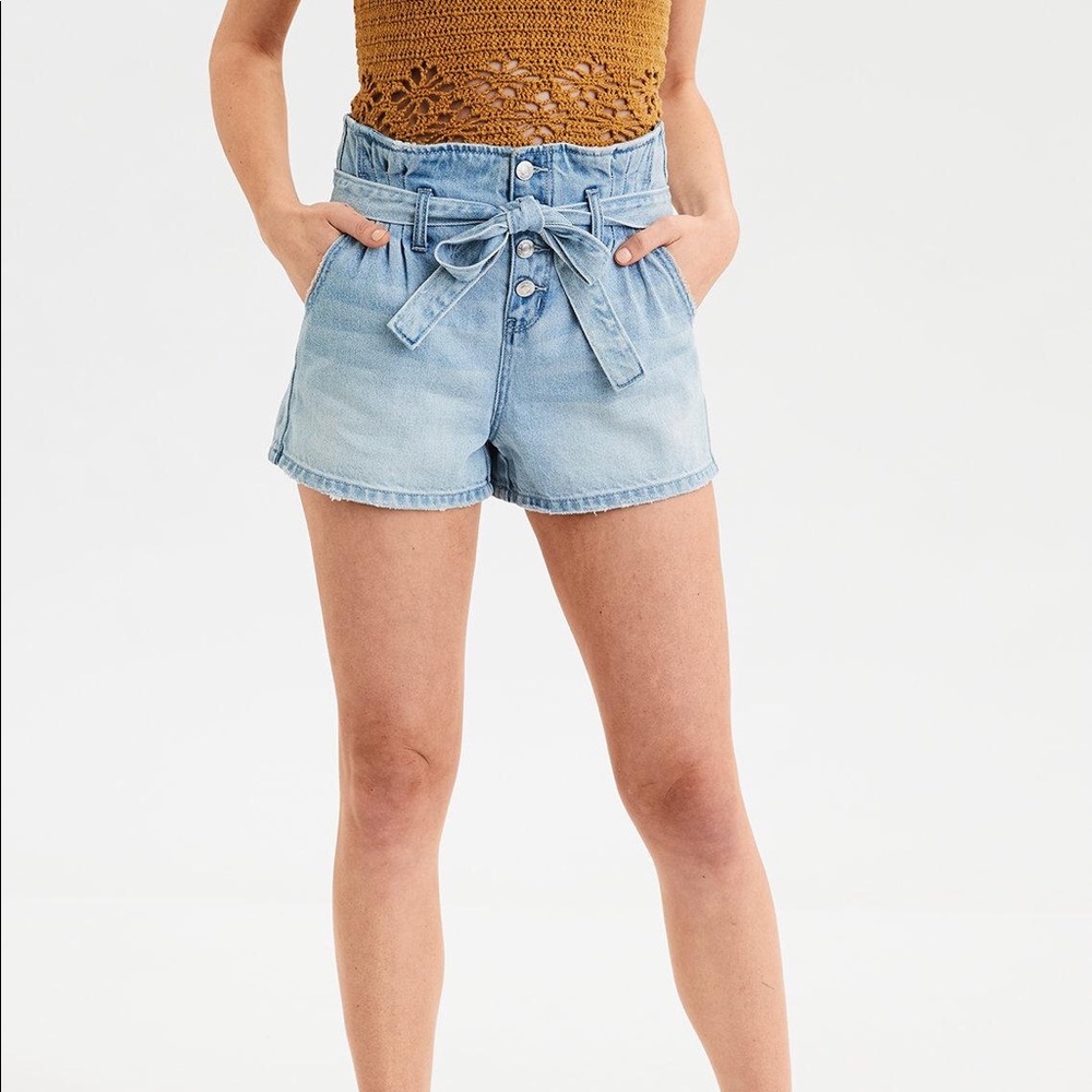 Paper bag denim mom short